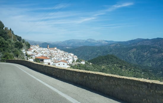 Traveling down by the Cadiz province mountain villages. Arriving to Olvera, Andalusia, Spain