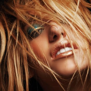 Beauty closeup portrait of young sexy woman, beauty and makeup concept