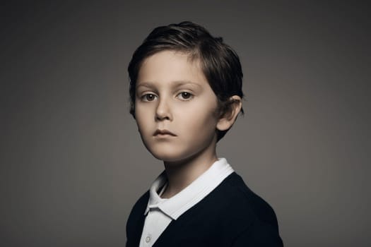 Handsome kid portrait looking at camera. studio portrait