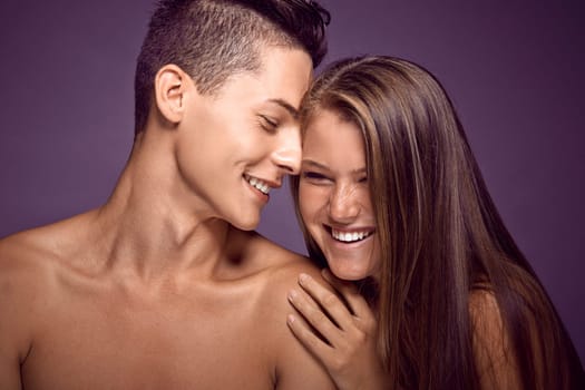 Young beauty teen couple sharing tender moments
