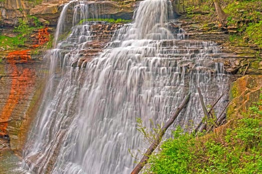 Cascading Water in a Forest Canyon at the Brandywine Falls in Cuyahoga Valley National Park in Ohio