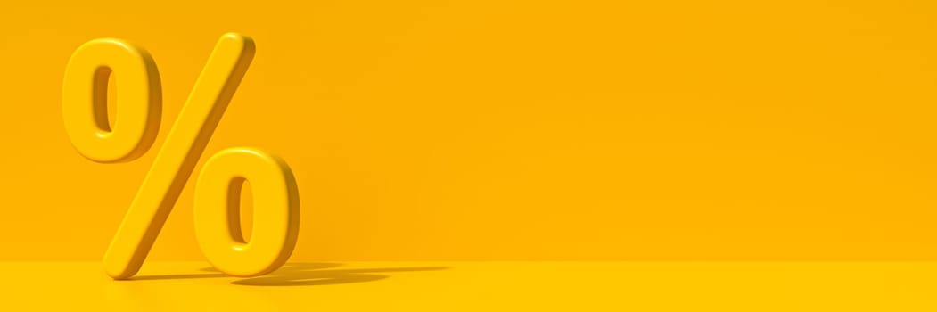 Percent sign 3D render illustration isolated on yellow background