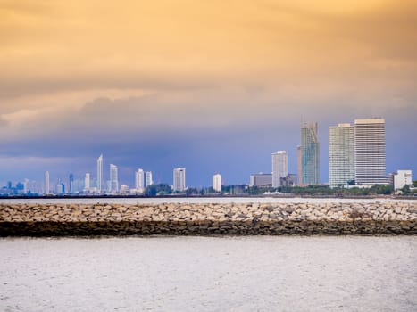 high  Building in Pattaya  Beach  and beautiful blue sea.