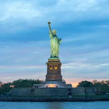 Statue of Liberty at dusk, New York City, USA.