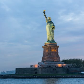Statue of Liberty at dusk, New York City, USA.