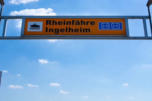 Traffic sign for the Rhine ferry near Ingelheim in Germany