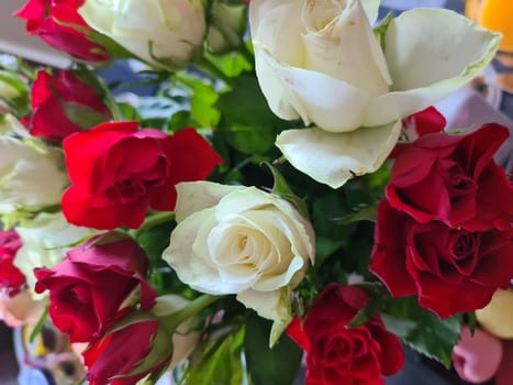 Luxury bouquet made of red roses in flower shop Valentines Bouquet of red roses
