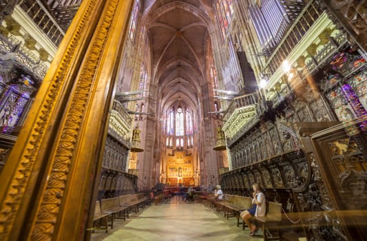 Leon, Spain - June 25th, 2019: Leon Cathedral chorus, also called The House of Light, Spain