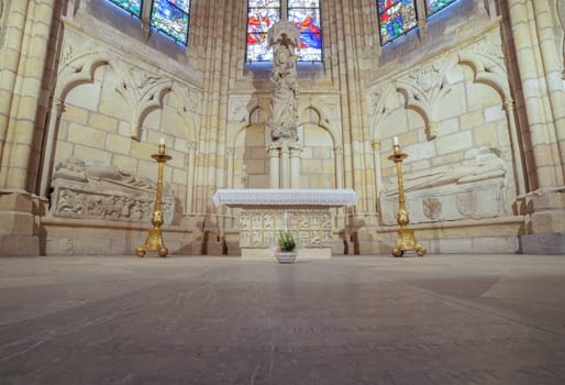 Leon, Spain - June 25th, 2019: Leon Cathedral indoor. White Virgin Mary chapel. Spain