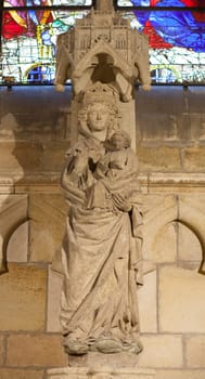 Leon, Spain - June 25th, 2019: Leon Cathedral indoor. White Virgin Mary sculpture. Spain
