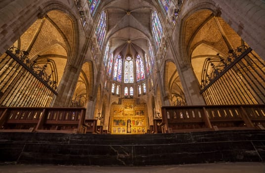Leon, Spain - June 25th, 2019: Leon Cathedral altar, also called The House of Light, Spain