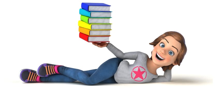 Fun 3D illustration of a cartoon teenage girl