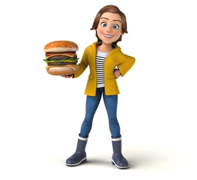Fun 3D illustration of a cartoon teenage girl