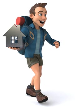 Fun illustration of a 3D cartoon backpacker