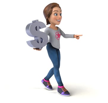 Fun 3D illustration of a cartoon teenage girl