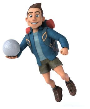 Fun illustration of a 3D cartoon backpacker