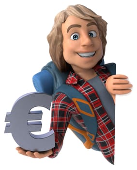Fun backpacker cartoon guy