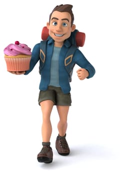 Fun illustration of a 3D cartoon backpacker