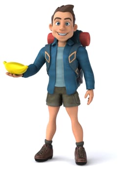Fun illustration of a 3D cartoon backpacker