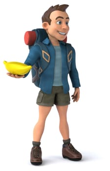 Fun illustration of a 3D cartoon backpacker