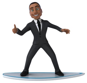 Fun 3D cartoon business man surfing