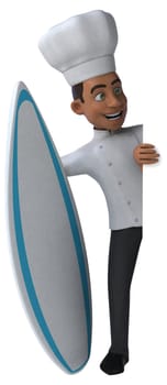 Fun 3D cartoon chef surfing