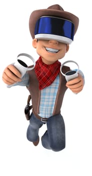 Fun 3D Illustration of a cowboy with a VR Helmet