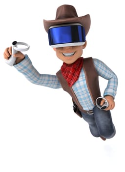 Fun 3D Illustration of a cowboy with a VR Helmet