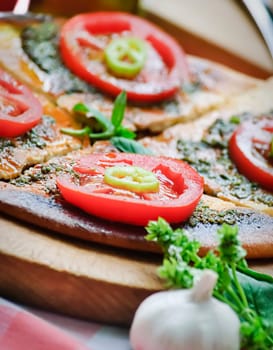 mediterranean cuisine- tomato, basil, garlic and olive oil