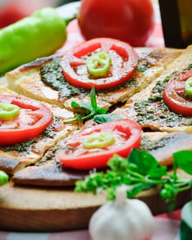 mediterranean cuisine- tomato, basil, garlic and olive oil