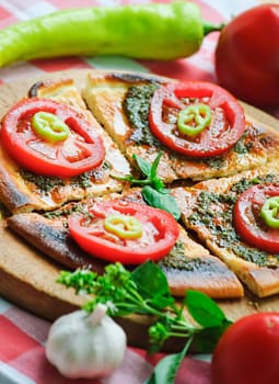 mediterranean cuisine- tomato, basil, garlic and olive oil