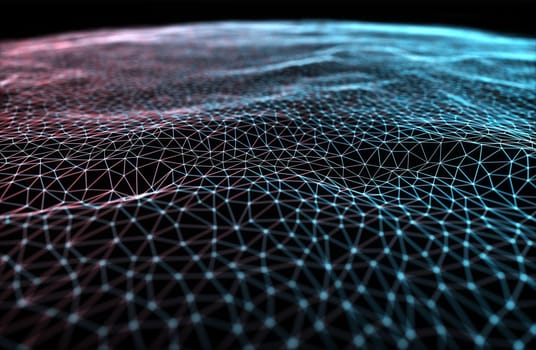 Abstract background. Colorful mesh interconnected lines. Cloud computing concept. 3D illustration.