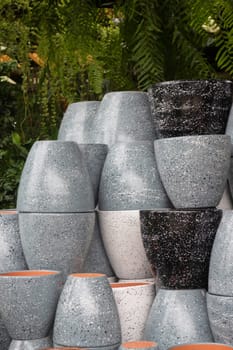 Tropical plant pot sale in green market, stock photo