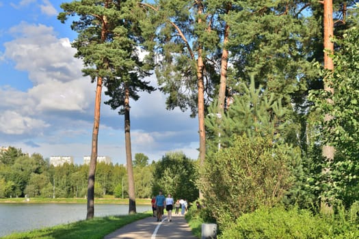 Moscow, Russia - July 30. 2023. School lake in Zelenograd - place of rest