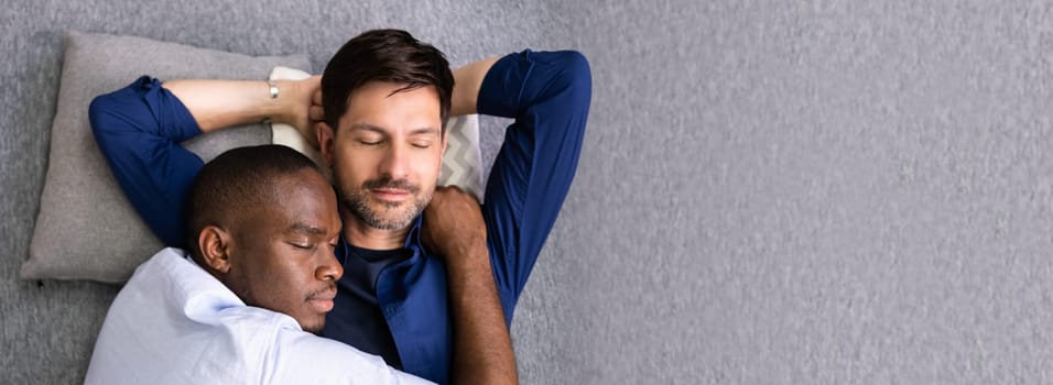 Happy Romantic Gay Couple Relaxing And Dating