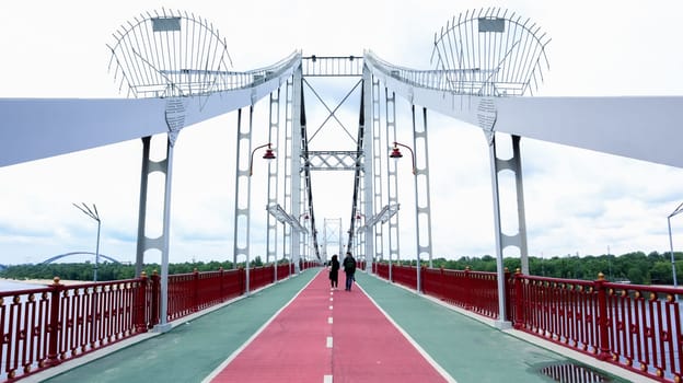 Park pedestrian bridge over the Dnieper River, which connects the central part of Kiev with the park area and the beaches of Trukhanovy Island. Without people
