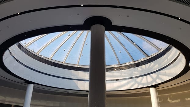 contemporary art of glass and metal, roof background. Look at the glass dome. Geometric detail