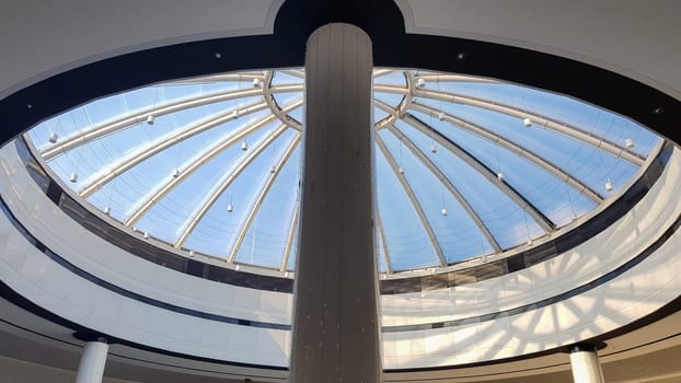 contemporary art of glass and metal, roof background. Look at the glass dome. Geometric detail