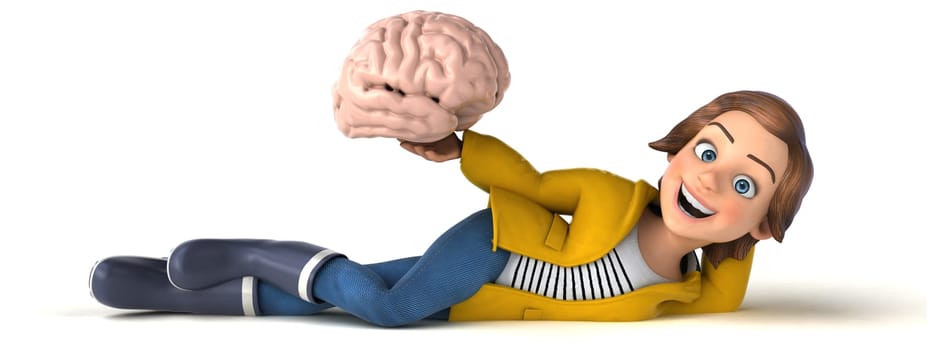 Fun 3D illustration of a cartoon teenage girl