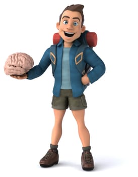 Fun illustration of a 3D cartoon backpacker