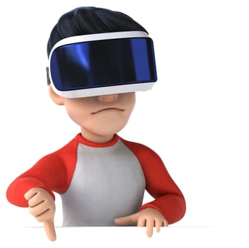 Fun 3D illustration of a cartoon kid with a VR helmet