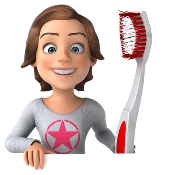 Fun 3D cartoon teenage girl with a toothbrush