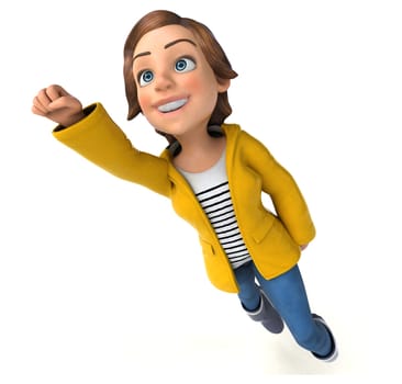 Fun 3D Illustration of a cartoon teenage girl with rain gear