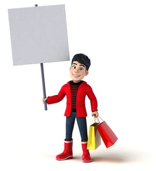 Fun 3D cartoon teenage boy shopping