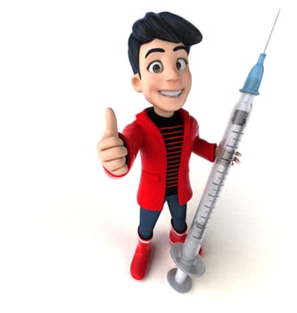 Fun 3D cartoon teenage boy with a syringe