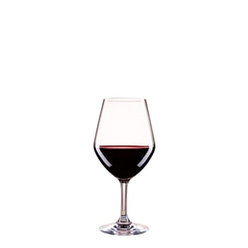 Close up of red wine goblet on isolated white background. Food drinks.