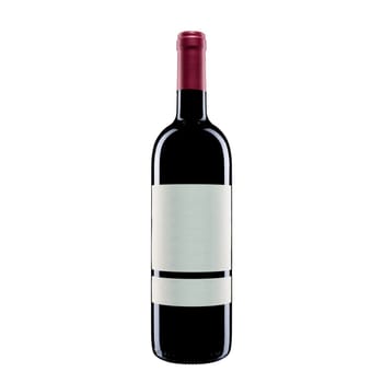 Close up of red wine bottle isolated on white background. Food drinks.