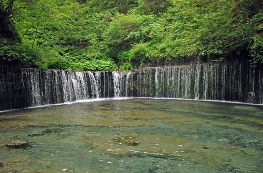 Unique Circular Shaped Shiraito Waterfall in the Forest near Karuizawa, Japan