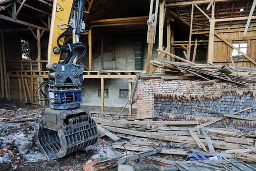 Demolition of a damaged house in Germany