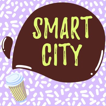 Text showing inspiration Smart City, Internet Concept an urban area that uses communication technologies to collect data Colorful Design Displaying Message, Abstract Coffee Shop Menu